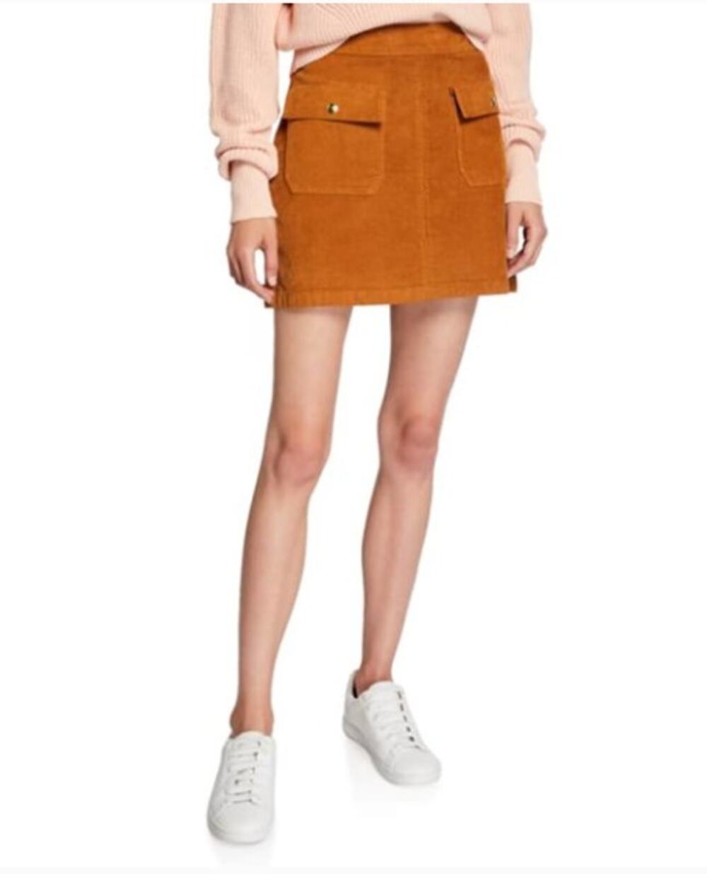 FRAME DENIM Corduroy Bailey Flap-Pocket Mini Skirt in Tobacco Brown // 26